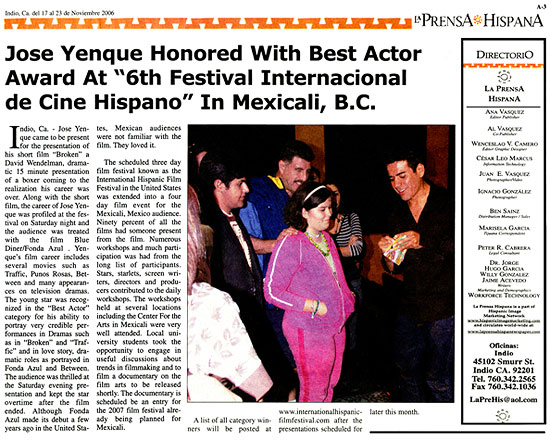 Jose Yenque Best Actor - Broken The Film